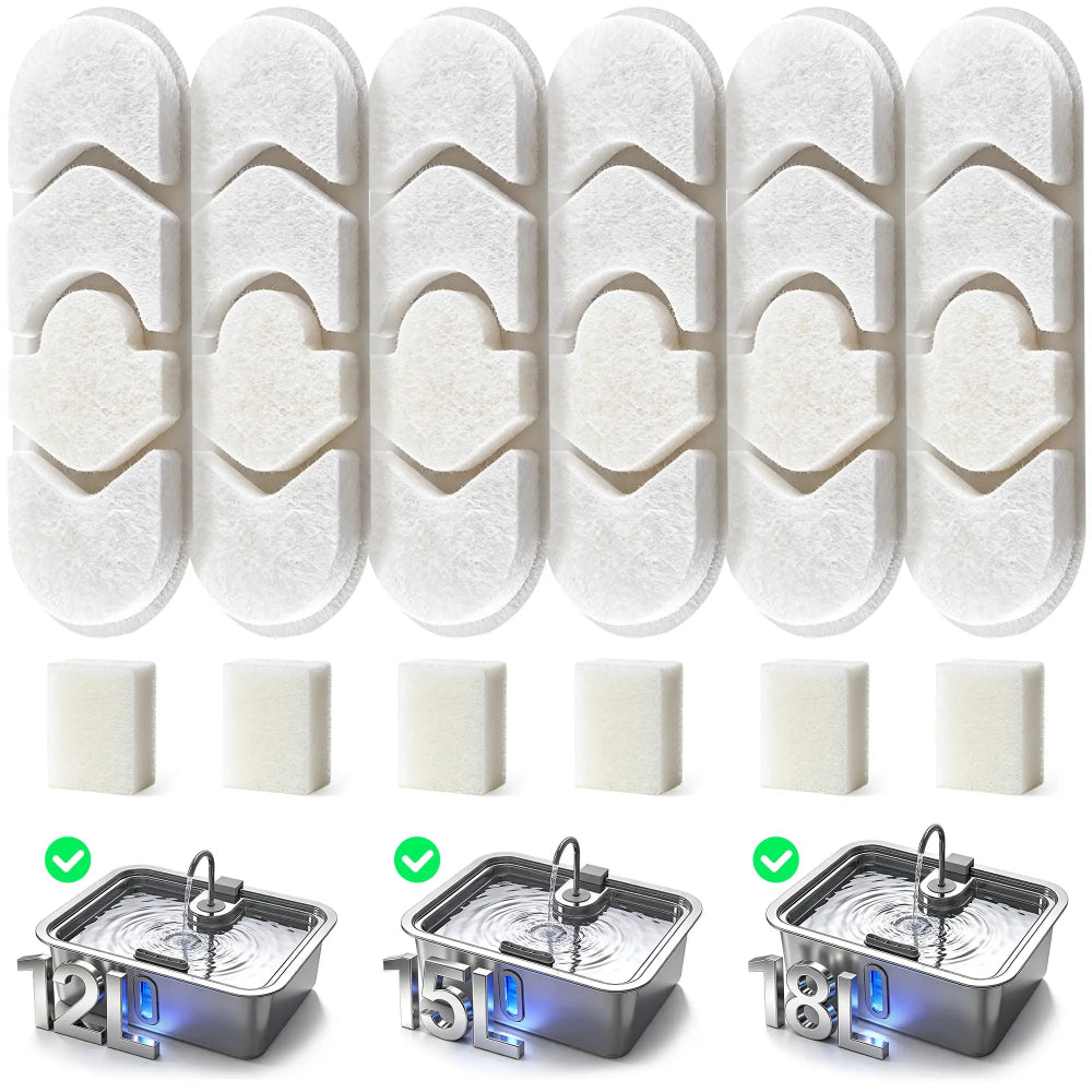 DeftPet Dog Water Fountain Replacement Filters – 6-Pack + 6 Pre-Filter Sponges