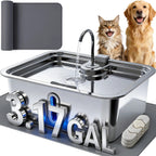 DeftPet 12L stainless steel dog water fountain with silicone mat and three filters