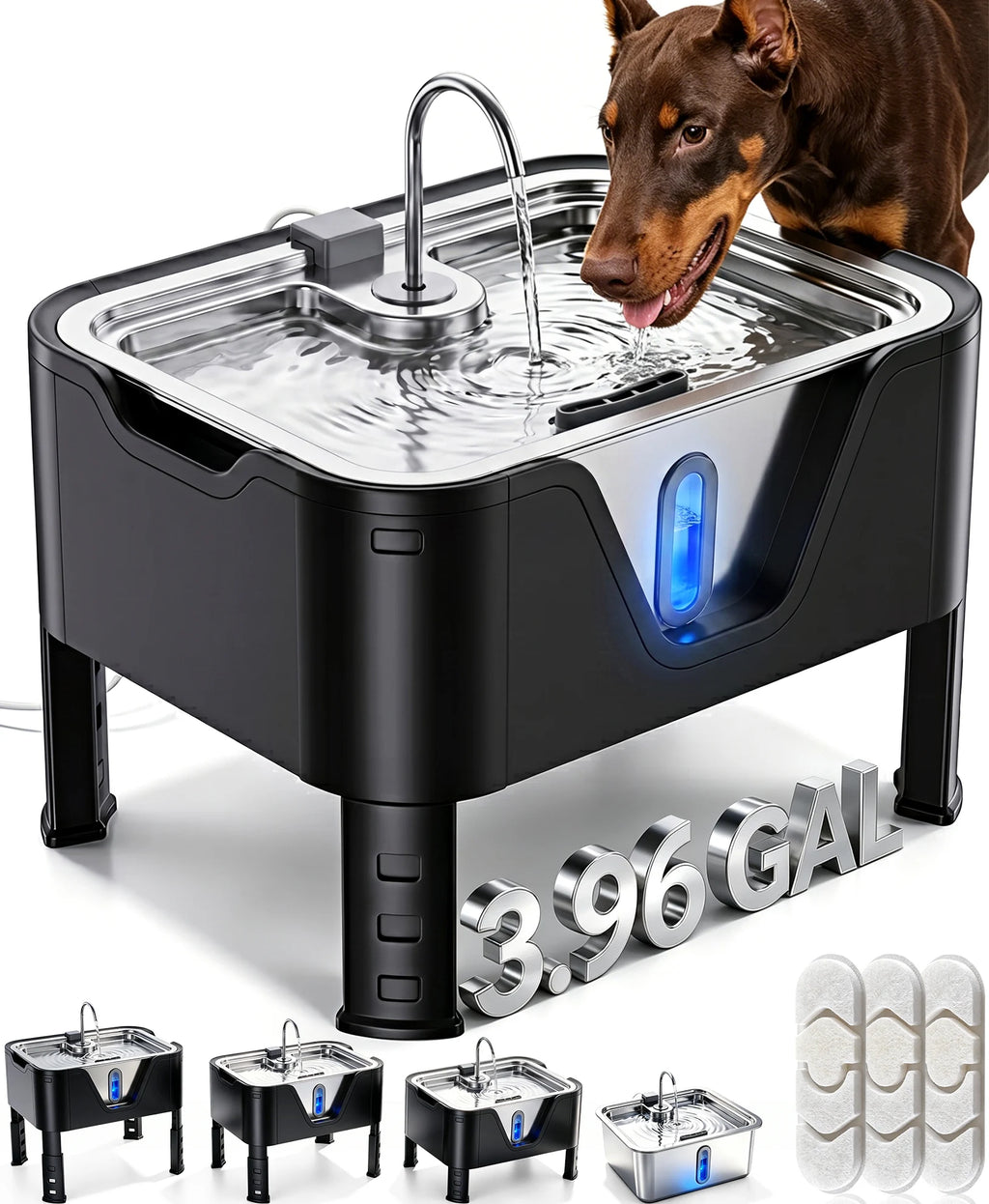 DeftPet 15L / 3.96 Gal Adjustable Elevated Dog Water Fountain for Large Dogs