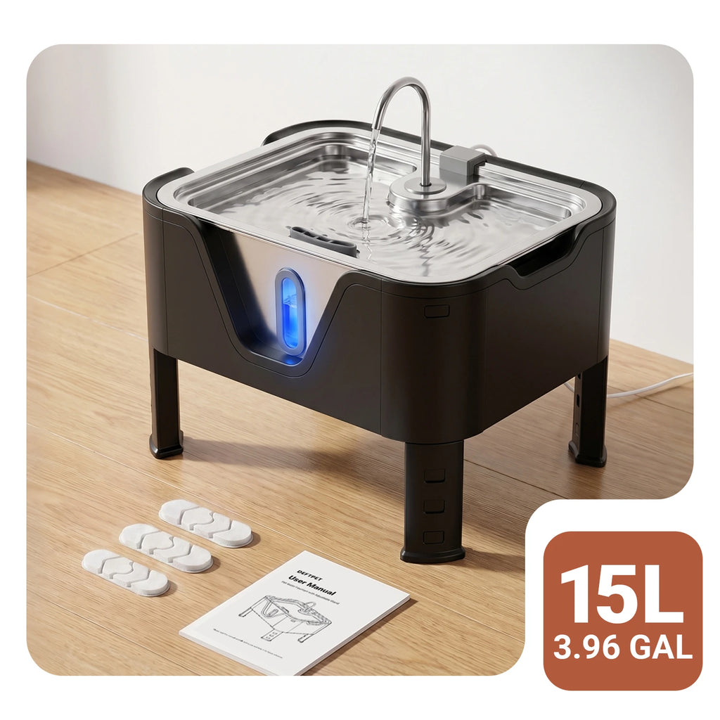 DeftPet 15L / 3.96 Gal Adjustable Elevated Dog Water Fountain for Large Dogs