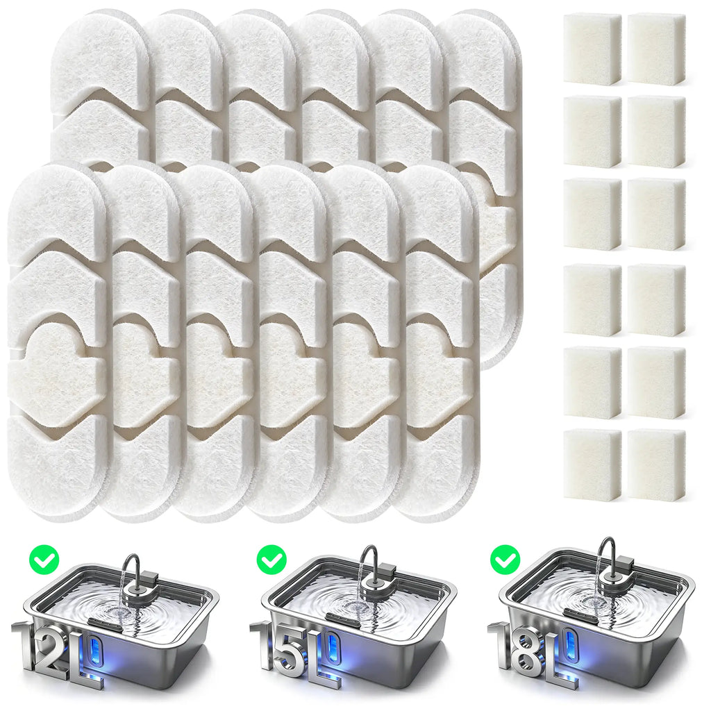 DeftPet Dog Water Fountain Replacement Filters – 12-Pack + 12 Pre-Filter Sponges