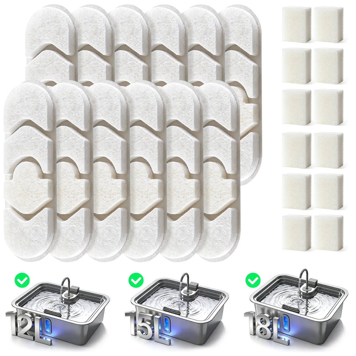 DeftPet Dog Water Fountain Replacement Filters – 12-Pack + 12 Pre-Filter Sponges