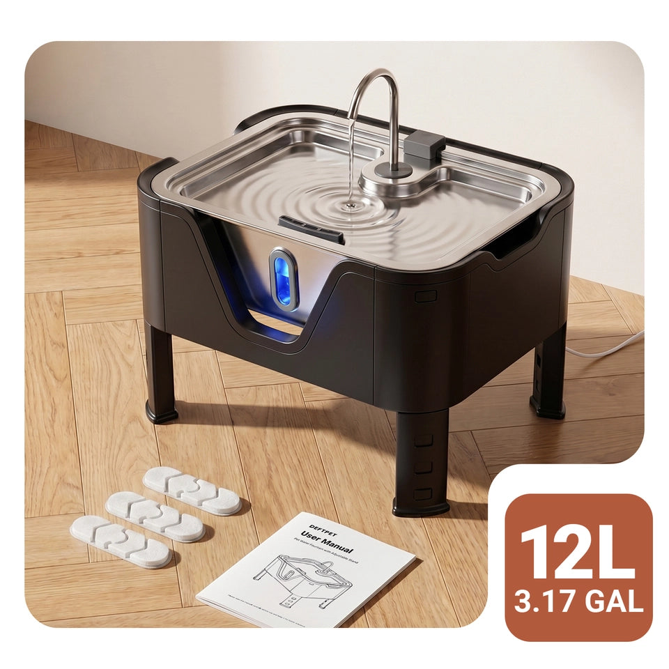 DeftPet 12L / 3.17 Gal Adjustable Elevated Dog Water Fountain for Large Dogs