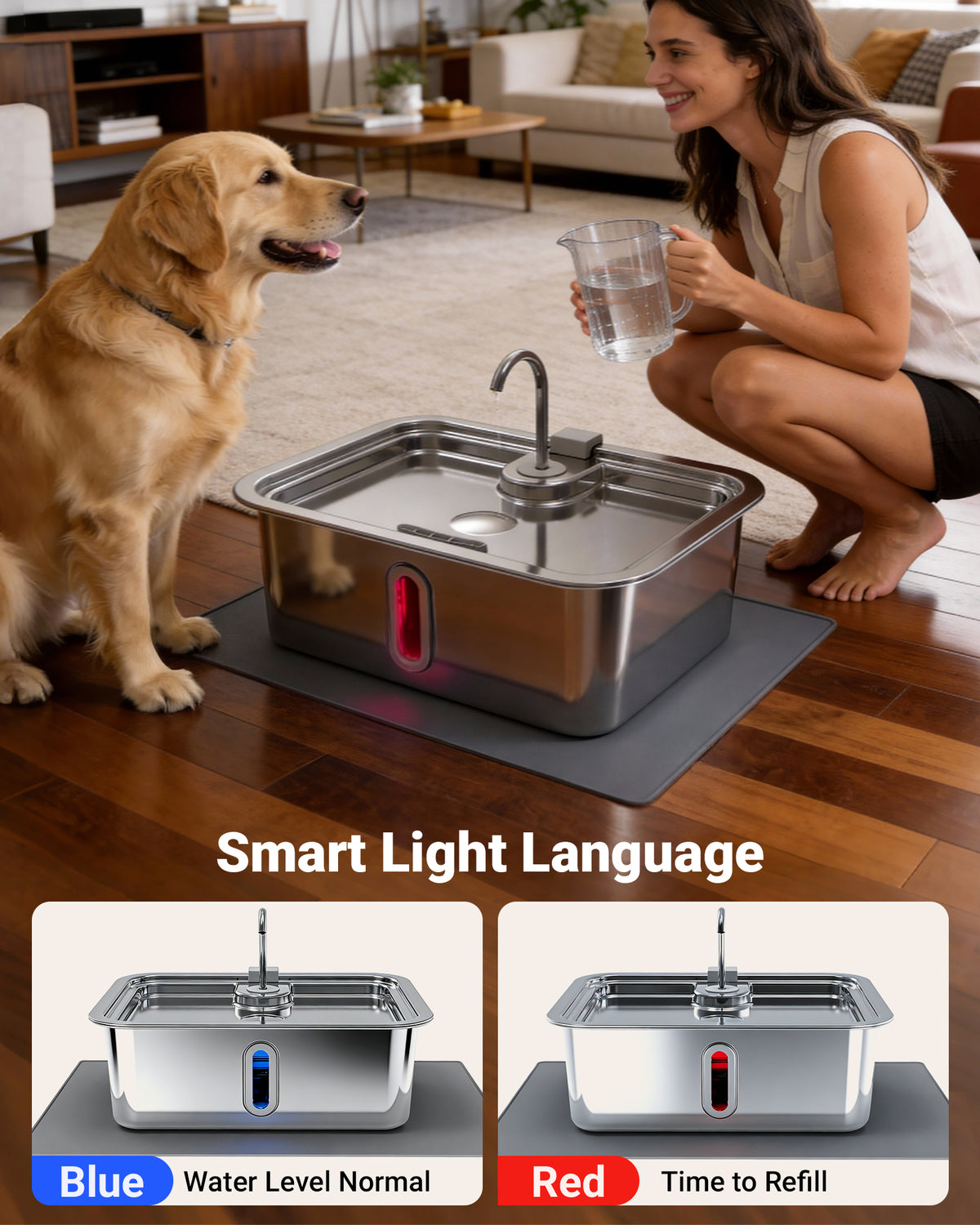 12L/3.17Gal Dog Water Fountain with Silicone Mat & 3 Filters