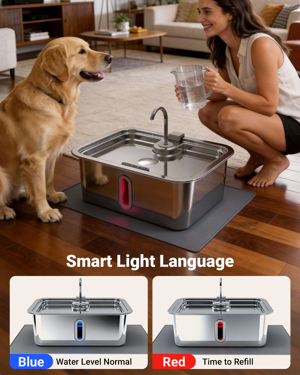 18L/4.76Gal Extra Large Dog Water Fountain with Silicone Mat & 3 Filters