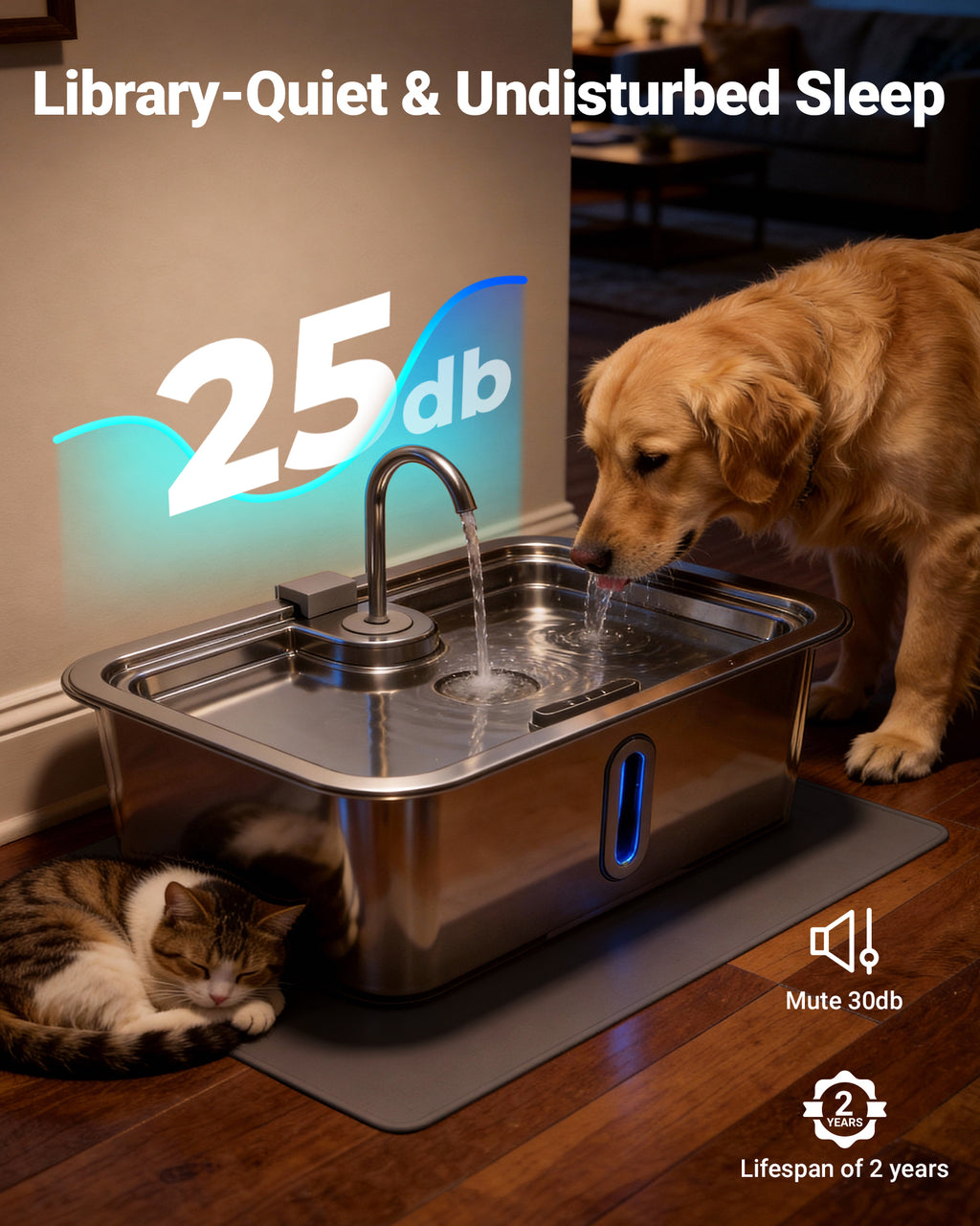 12L/3.17Gal Dog Water Fountain with Silicone Mat & 3 Filters