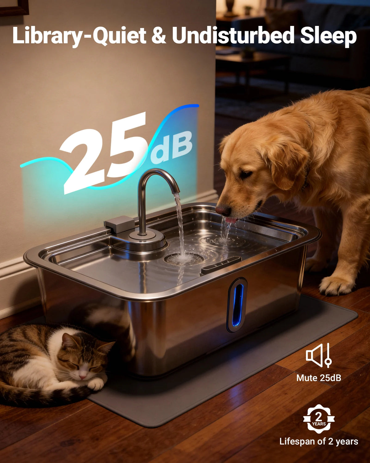 DeftPet 12L / 3.17 Gal Stainless Steel Dog Water Fountain for Large Dogs
