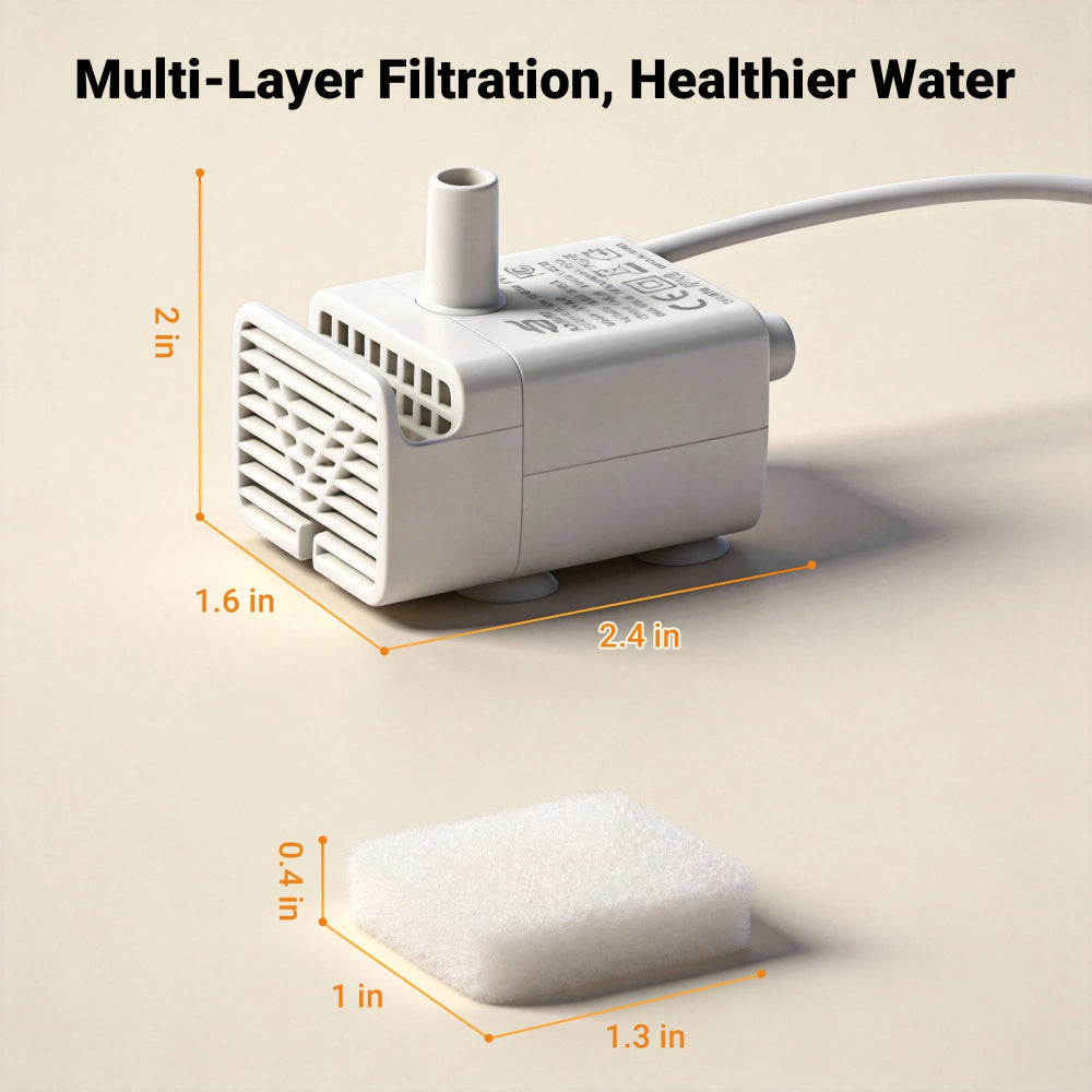 DeftPet Replacement Water Pump for Dog Water Fountains with Pre-Filter Sponge