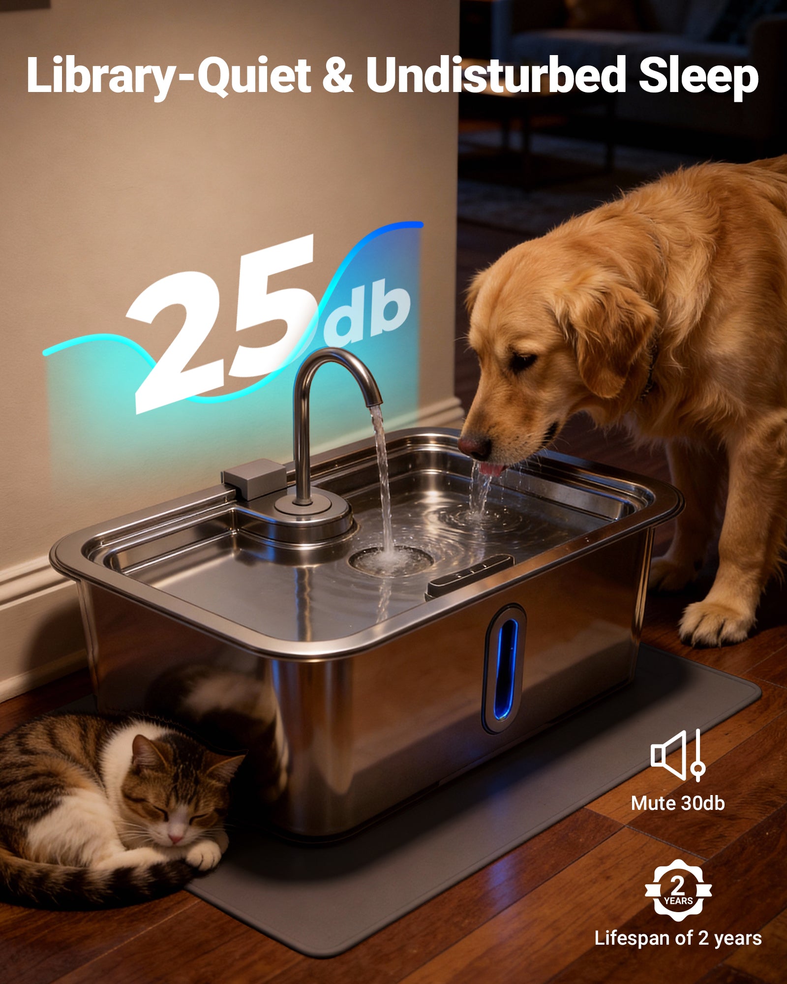 15L/4Gal Large Dog Water Fountain with Pet Feeding Mat & 3 Filters