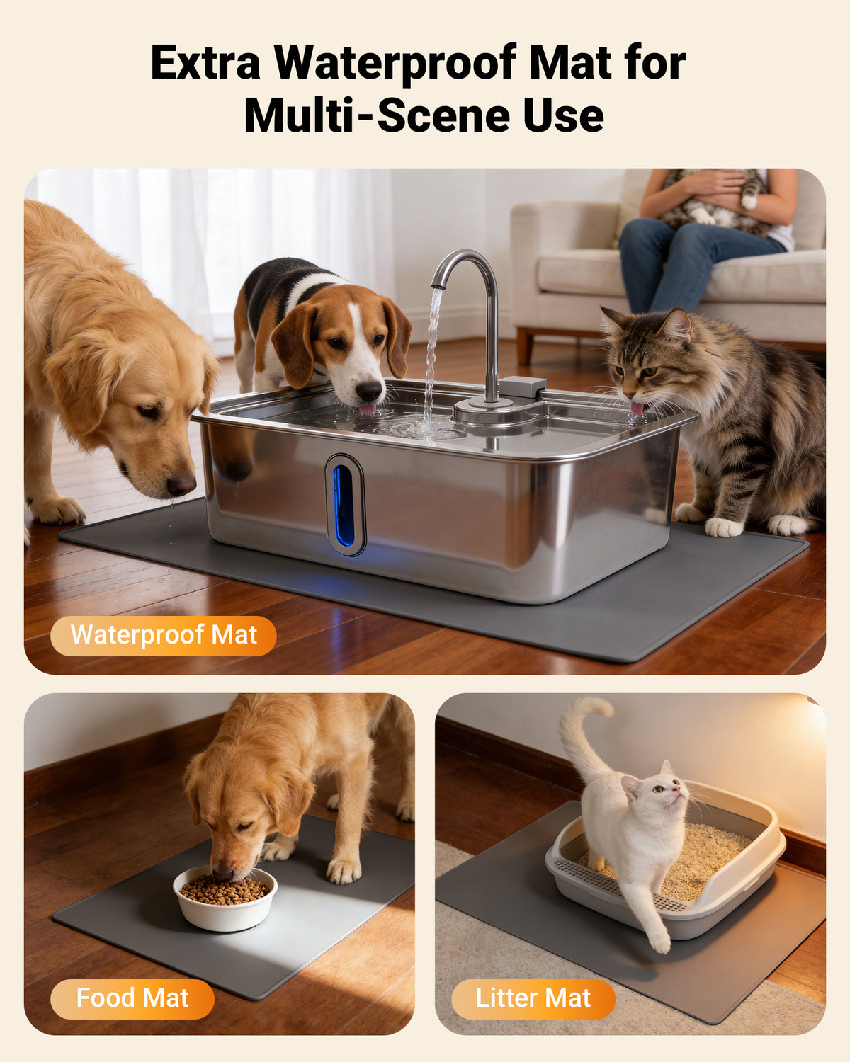 12L/3.17Gal Dog Water Fountain with Silicone Mat & 3 Filters