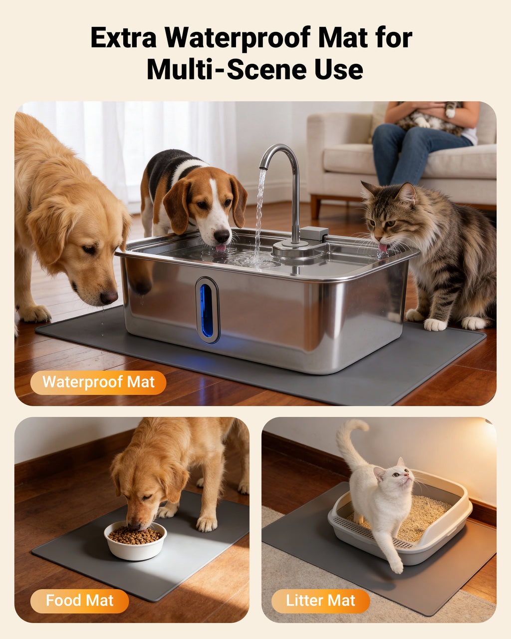 18L/4.76Gal Extra Large Dog Water Fountain with Silicone Mat & 3 Filters