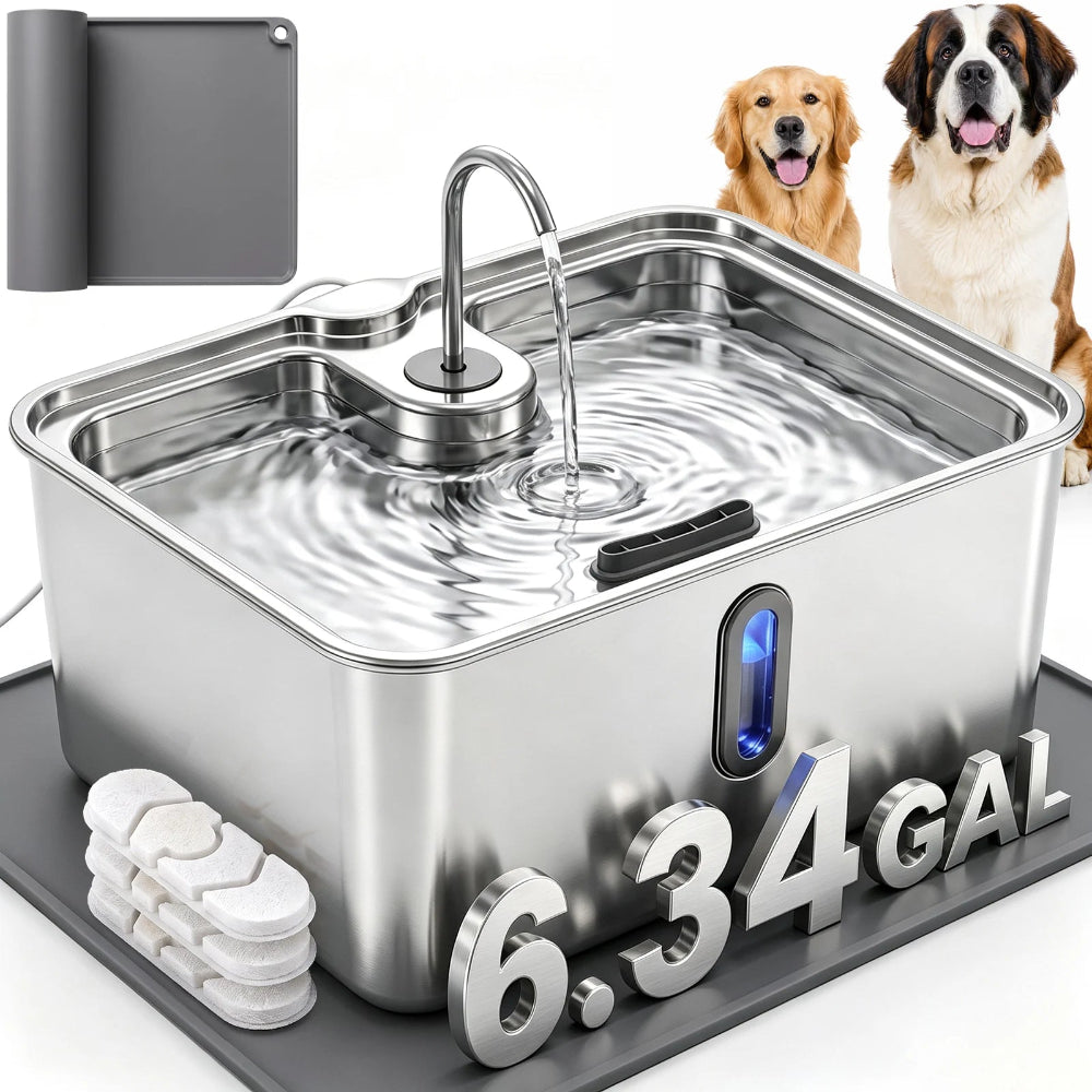 DeftPet 24L / 6.34 Gal Stainless Steel Dog Water Fountain for Large & Giant Dogs