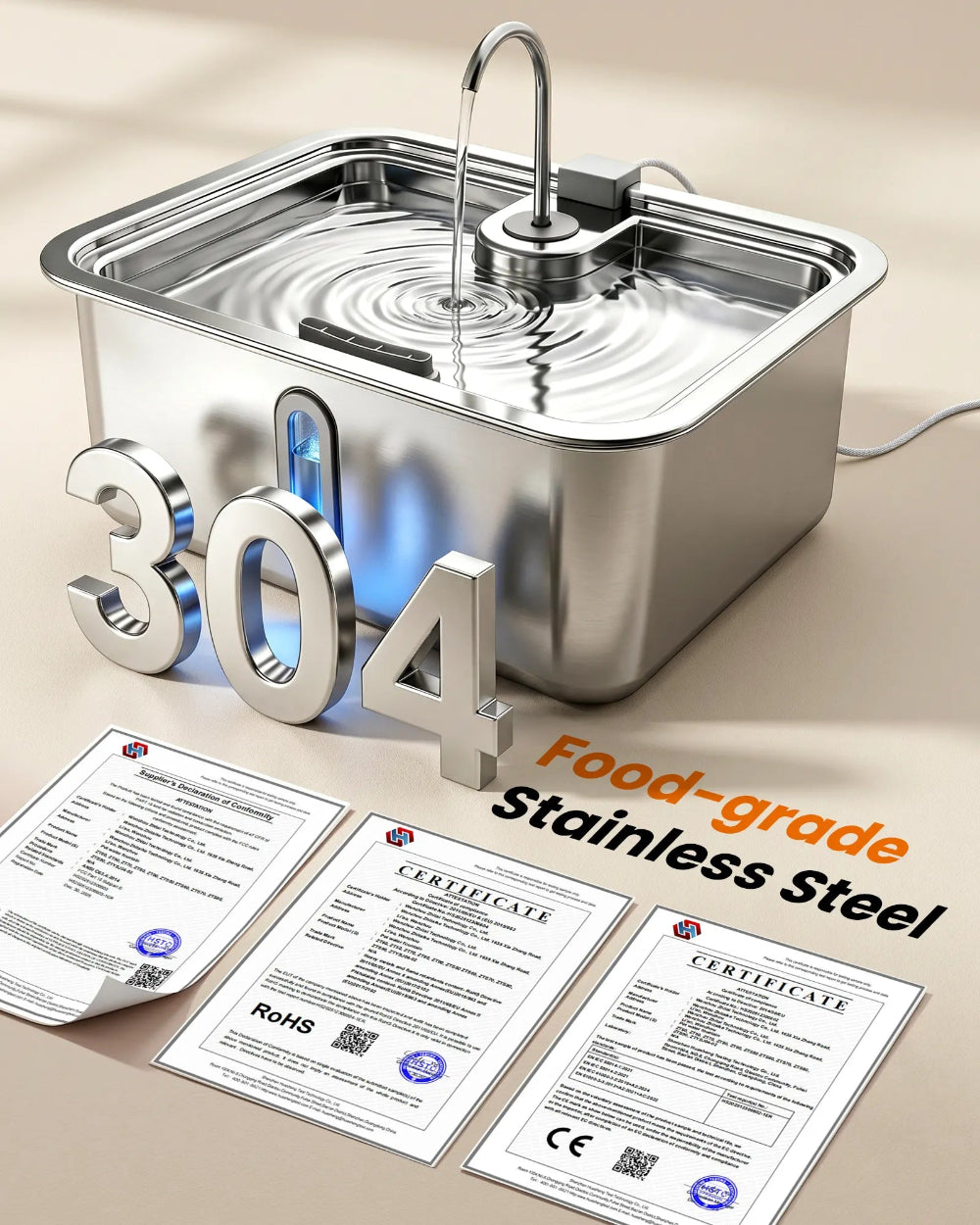 304 stainless steel drinking tray on DeftPet large dog water fountain