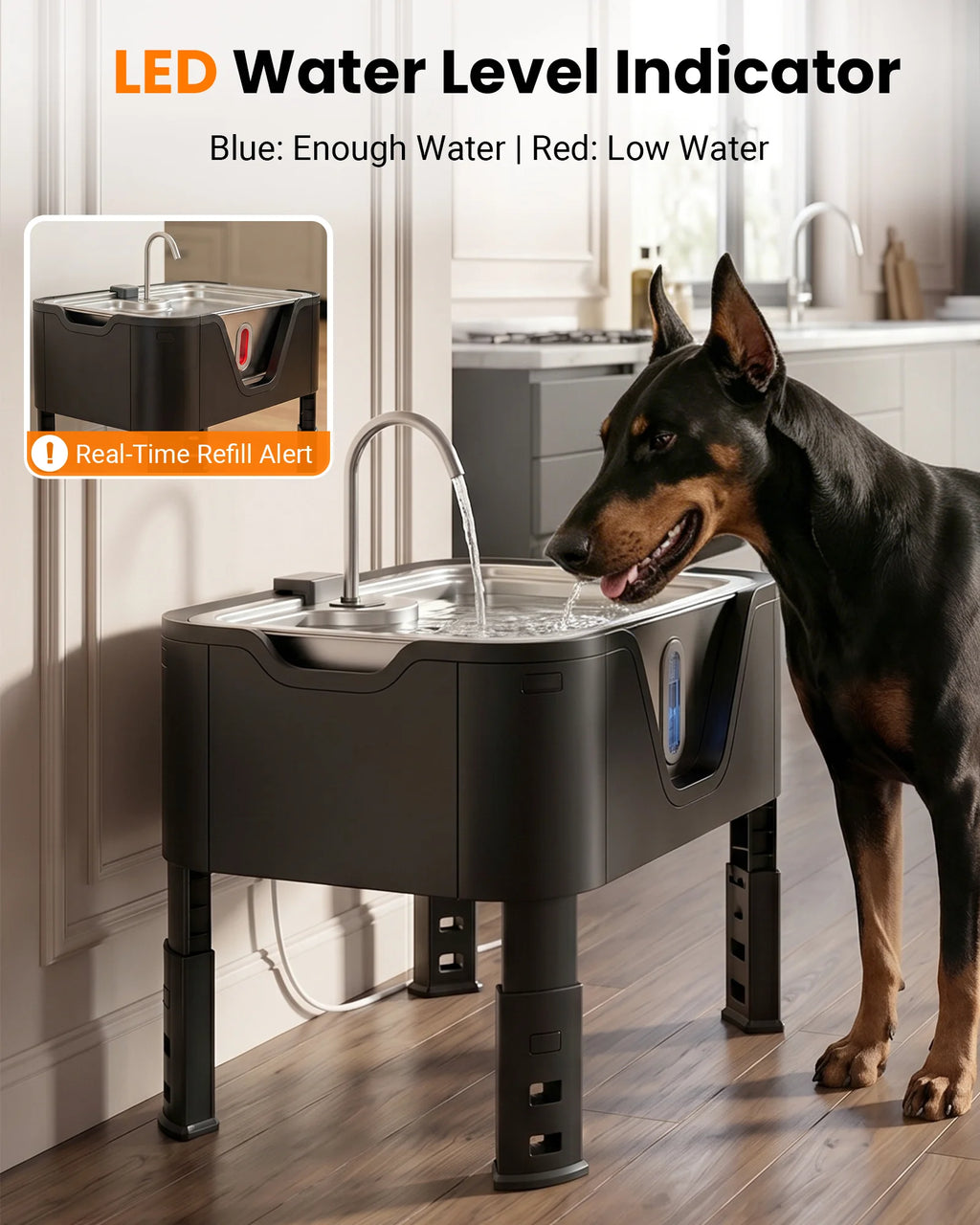 DeftPet 15L / 3.96 Gal Adjustable Elevated Dog Water Fountain for Large Dogs