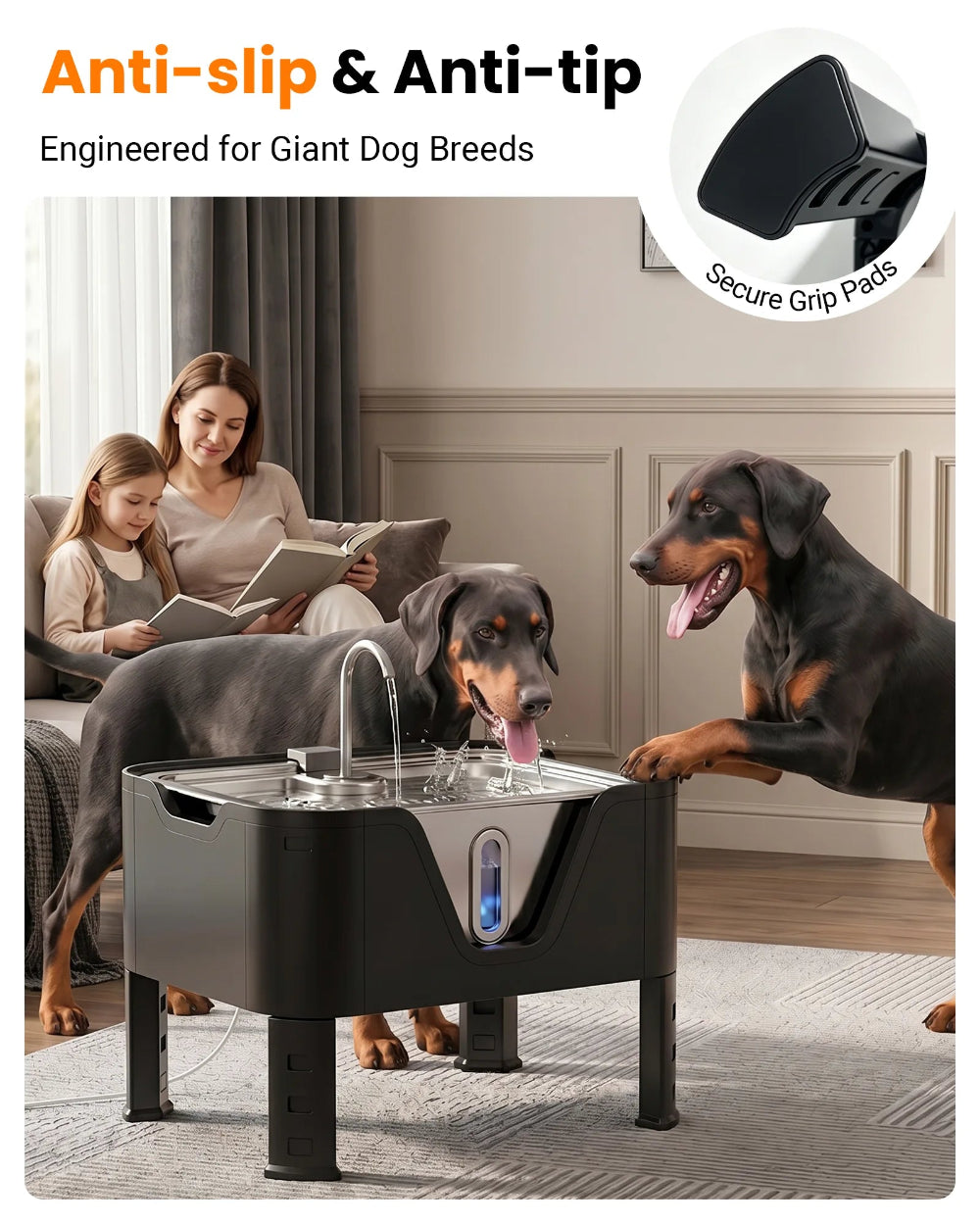 Stable anti-slip elevated dog water fountain stand for large dog breeds